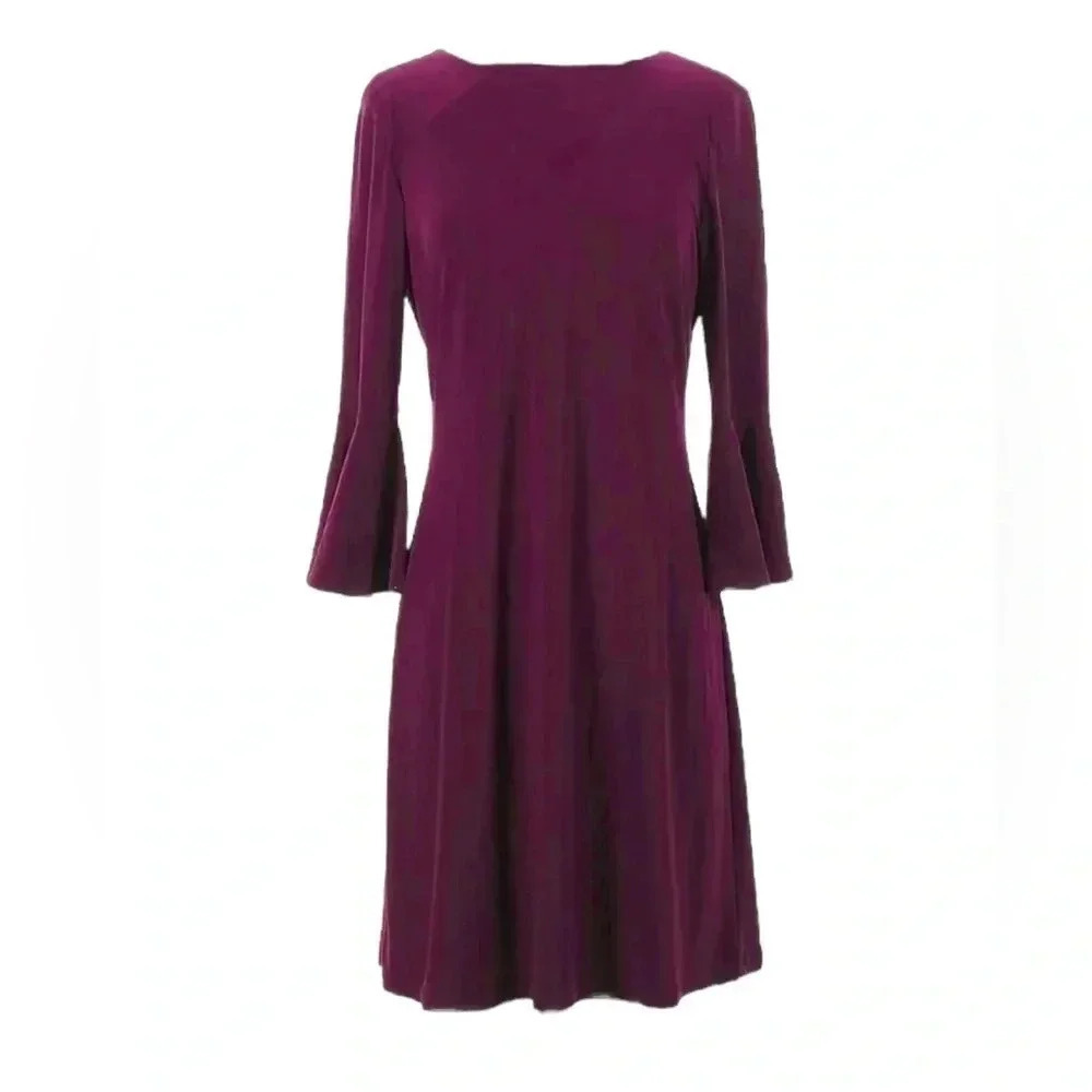 Tommy Hilfiger Bell Sleeve Stretch Purple Shift Knee Length Dress Womens large